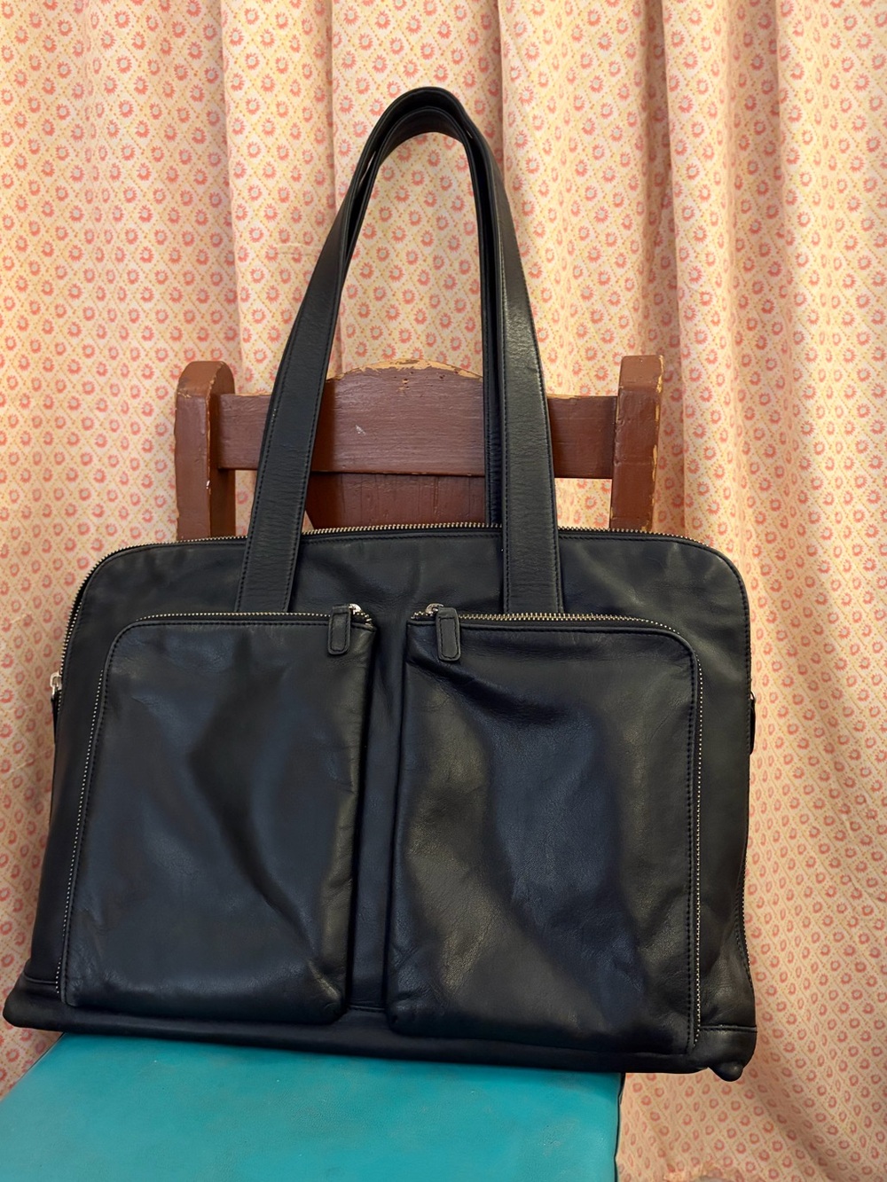 Danier Vintage Black Genuine Leather Laptop Work Tote Bag